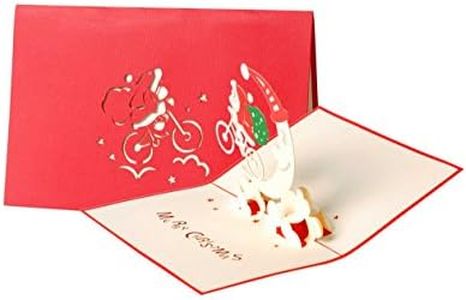 Cartolina di auguri con Babbo Natale in bicicletta a comparsa, decorazione natalizia, alta qualità, biglietto pop up per adulti e bambini, busta inclusa, rosso e bianco