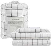 LANE LINEN Twin Bed Sheets - 450 Thread Count 100% Cotton Twin Sheets Set, 3 Pc Twin Size Sheet Set, Hotel Luxury Bed Sheets, Breathable Cotton Sheets, Printed Sheets, Windowpane - Charcoal