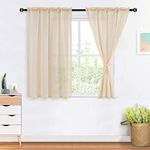 DWCN Beige Linen Semi Sheer Curtains 45 inch Length, Light Filtering Sheer Short Curtain Drapes for Living Room Bedroom, Rod Pocket (W42 x L45, Beige, 2 Panels)