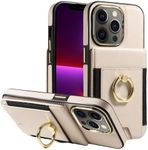 S. Dawezo Compatible with iPhone 13 Pro Wallet Case with Card Holder,360° Rotation Ring Holder Stand Case with Card Slot,RFID Blocking Drop Protection with Magnetic Snap Case for 13 Pro-Beige