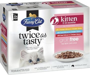 Fussy Cat Grain Free Twice as Tasty Kitten Wet Food, Kitten Mince 12x80g - Two Tasty Textures, One Irresistible Meal, Real Australian Meat, Grain-Free & Complete Nutrition