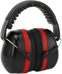 Techzere Safety Premium Ear Muffs: NRR:26dB SNR:33dB Adjustable & Foldable with Noise Reduction and Hearing Protection - Ideal for Shooting, Studying, Manufacturing, Construction (Red Black)