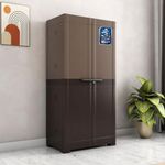 Nilkamal Freedom (FMSC18) Shoe Rack Plastic Cabinet with Dustproof Door | Shoe Rack for Home, Chappal Stand for Home Indoor & Outdoor| Rattan Dark Beige & Weather Brown
