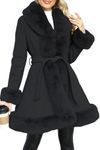 Bellivera Faux Fur Jacket Women Fur-lined Winter Thicken Parka Long Sleeve Coat with Belt 242A Black XL