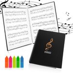 AUAUY Music Sheet Folder, A4 30pages Storage Documents Holder Bag with 1 Pack of Sticky Notes, Waterproof Loose Leaf Transparent, Blank Plastic Concert Choral Music File Folder for Musicians and Band