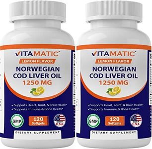 2 Pack - Vitamatic Norwegian Cod Liver Oil 1250mg Total 240 Softgels (Lemon Flavor) - Promotes Cardiovascular Health