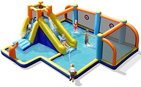 BOUNTECH Inflatable Water Slide, 15x16.5FT Mega Water Soccer Water Slide Park for Outdoor Fun w/Big Splash Pool, Climbing Wall, Bounce House Water Slides Inflatables for Big Kids Backyard Party Gifts