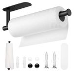 Self Adhesive or Drilling Paper Towel Holder Under Cabinet,Paper Towel Rack Wall Mount Stainless Steel 13.2 Inch,Black Paper Towel Bar for Kitchen,Pantry, Sink,Bathroom