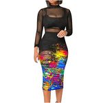 Women's Sexy 3 Piece Outfits Floral Mesh Sheer Dresses Ruched Bodycon Midi Prom Party Pencil Dress with Vest Shorts, Black, X-Large