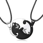 Couples Necklace, Cat Pendant Couple Lover Necklace Stainless Steel Matching Puzzle Lovers Necklace Black and White Men's Women's Pendant for Lover Valentine Birthday