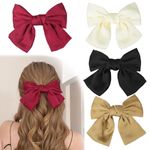 4PCS Bow Hair Clip, Solid Color Hair Bow French Bowknot Hairpin Hair Clip, Soft Satin Silky Hair Bows for Women Girls(Black, Beige, Champagne and Red)