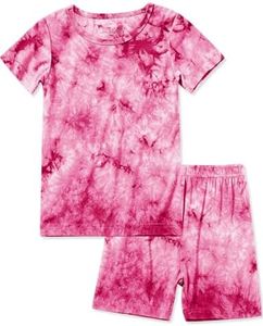 Jimonda Baby/Toddler Soft Sleepwear Short sleeve Kids Cool Pajama Outdoor 2-Piece Shirt&Shorts Casual sets Tie Dye PJ(Rose red tie dye,4T)