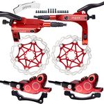 JFOYH 4-Piston MTB Hydraulic Brake Set with 160mm Floating Disc Rotors, Front and Rear Hydraulic Disc Brake Kit for MTB(Pre-Bled, Left-Front/Right-Rear)