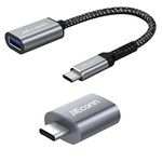 USB C to USB Adapter,JIEconn USB 3.0 to USB-C Adapter [2 Pack] Thunderbolt 4/3 to USB 3.2,USB C Adapter,Type C Male to A Female OTG Cable for iPhone 15 Series MacBook,iPad,Pixel,Samsung S23,Grey