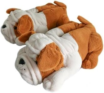 Onmygogo Fuzzy Winter Animal Slippers for Men and Kid, Bull Dogs (8-10.5 D(M) US, Brown)