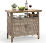 YITAHOME Outdoor Storage Cabinet, Patio Bar Table with Two Doors and Shelves, Weatherproof Wicker Storage Console Table for Outdoor Cushions, Pool Toys and Garden Potting - Brown