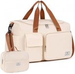 FIORETTO Women's Gym Duffle Bag with Shoes Compartment, 37L Capacity, Ideal for Travel, Gym, Sports, Duffel, Weekender, with Toiletry Bag, Beige & Brown