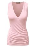 DOUBLJU Tank Tops For Women Cami Deep V Neck Sleeveless Satin Ruched Hem Tops Casual Basic Wrap T Shirts with Plus Size, Ltpink, X-Large