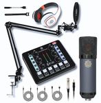 DIGIMORE Condenser Microphone Kit with Studio Headphones, Live Sound Card, Boom Arm Stand, Shock Mount and Pop Filter Ideal for Recording, Starmaker Singing, Live Streaming and Podcast Setup (D-440)