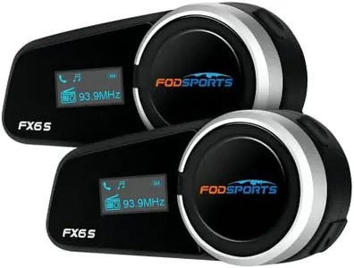 FODSPORTS Motorcycle Bluetooth Headset Communication System FX6S Universal Intercom Helmet with LED Screen - Connect Up to 6 Riders, Voice Command, for ATV and Dirtbike - 2 Pack