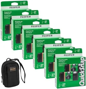 Fujifilm QuickSnap Flash 400 One Time Use 35mm Disposable Camera with Flash, 27 Exposures + Slinger Camera Bag (12 Pack)