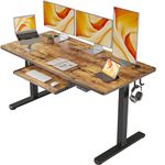 FEZIBO Height Adjustable Electric Standing Desk with Keyboard Tray, 160 x 60 cm Sit Stand up Desk with Splice Board, Black Frame/Rustic Brown Top