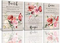 Wall Art for Bedroom Butterfly Wall Pictures Floral Paintings Faith Hope Love Quotes Inspirational Wall Art Watercolor Red Flower Blossom Wall Pictures Office Wall Decor for Women Canvas Art Wall Set