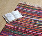 Second Nature Online - SHANTI Multi Coloured Rug | Hand Woven | Eco-Friendly: 100% Recycled Fabric | Ethically Sourced | Flat Weave (60 cm x 90 cm)