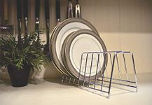 Levon Stainless Steel Thali Rack | Dish Rack | Plate Stand | Dish Stand | Lid Holder Utensil Rack for Kitchen - 6 Sections | with Anti-Rust Nano Coating