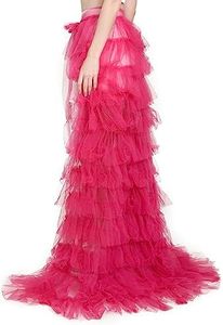 AWAYTR Maxi Mesh Tulle Skirt for Women - Detachable Wedding Train Skirt, Floor Length Overlay Long Tutu Skirts for Prom, Rose Pink, One Size