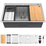 Homikit 33 x22 Inch Kitchen Sink with Soap Dispenser, 16 Gauge Stainless Steel Topmount Drop In Kitchen Sinks Single Bowl 2-Hole R10 Corner, 10" Deep Large Farmhouse Workstation Sink with Accessories