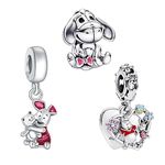 Doyafer 925 Sterling Silver Charms Set Pink Piggy, Bear, Donkey Cartoon Beads Pendant for Women Girls Bracelets Necklace Birthday Gifts 3-Piece/Package