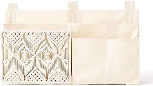 Mkono Bedside Caddy Hanging Organizer Bunk Bed Storage Bag Boho Remote Magazine Books Holder with Macrame Woven 7 Pockets Bedside Storage for Loft Bed College Dorm Bedroom Baby Bed Rails, Ivory