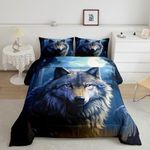 Feelyou Wolf Comforter Full Size 3D Print Bedding Set for Boys Girls Children Animal Wolves Comforter Set Room Decor Moon Wolf Quilt Set 3Pcs