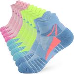 ouhos Womens Ladies Running Trainer Ankle Socks Anti Blister Walking Hiking Sports Socks Cushioned Work Support Cotton Socks for Womens 4-7 Multipack Breathable Cycling Athletic Socks 5 Pairs