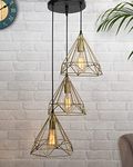 Homesake Hanging Light 3-Diamond Cluster Pendant Light, Home Decor Living Room, Chandelier for Living Room Modern, Diwali Decoration Items for Home Decor - Golden, Pack of 1