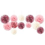 NICROLANDEE Wedding Decorations - 12 PCS Dusty Rose Blush Pink Tissue Pom Poms Kit for Valentines Day Decorations, Birthday, Bridal Shower, Baby Shower, Engagement Party, Bachelorette Party Decor