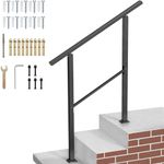 3-Step Handrails for Outdoor Steps,Outdoor Stair Handrail Fits 1 to 3 Steps,Black Wrought Iron Hand Rail Stair Railing Kit for Concrete Steps,Porch Steps