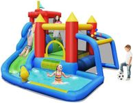 Maxmass Inflatable Bouncy House, Kids Water Castle with Slide, Climbing Wall, Splash Pool, Water Cannon and Target Game, Jumping Bouncer Playhouse for Indoor Outdoor (7-in-1 without Blower)