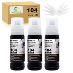 JoyPrinting 70ml 104 Ink Bottle Replacement for Epson 104 Ecotank Ink Compatible with Epson EcoTank ET-2710 ET‑2711 ET-2712 ET-2714 ET-2715 ET-2720 ET-2721 ET-2726 ET-4700 (3-Pack, Black)