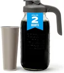 County Line Kitchen Cold Brew Coffee Maker, Mason Jar Pitcher - Heavy Duty Soda Lime Glass w/Stainless Steel Mesh Filter & Flip Cap Lid - Iced Tea & Coffee - 64 oz (2 Quart), Gray/Blue Handle