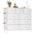 Mexin Dresser for Bedroom, Tall Storage Tower Standing Organizer with 10 Fabric Drawers, Sturdy Metal Frame, Chest of Drawers for Living Room Hallway Closet, 11.8" D x 38.7" W x 39.4" H, White