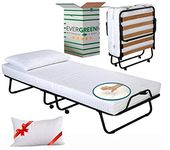EVERGREENWEB - Folding Bed with Memory Foam Mattress, single Bed frame with wooden Slatted with free pillow (WHITE, 90 x 200 cm)