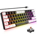 60% Gaming Mechanical Keyboard,RGB Backlit,61 Keys TKL Compact UK Layout,Mini Wired Keyboard,Brown Switch,Lightweight Portable,Anti-Ghosting for Mac PC Laptop PS4 XBox Gamer (Black & White)