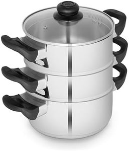 Swan SWPS5026SS Townhouse 18cm 3 Tier Stainless Steel Steamer with Glass Lid, Suitable for All Hob Types (including induction), Dishwasher Safe, Stainless Steel