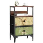 LYNCOHOME Bedside Table with 2 Drawers, Fabric Bedroom Furniture, End Table Nightstand with Metal Frame and Fabric Drawers for Bedroom, Living Room