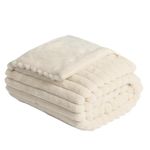 OHS Faux Fur Ribbed Throw Blanket for Sofa, Super Soft Cosy Warm Winter Thick Fleece Blanket for Bed Decorative Fluffy King Size Bed Throws Over Sofas Couch, Natural - 200 x 240cm