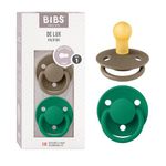 BIBS De Lux Soother 2-Pack, BPA Free Dummy Pacifier, Round Nipple. Natural Rubber Latex, Made in Denmark. 0-6 Months (Pack of 2), Dark Oak/Evergreen