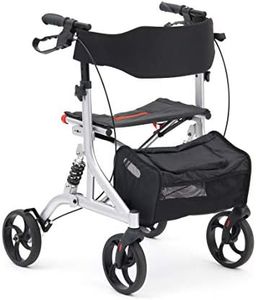 Drive DeVilbiss Rollator - 4 Wheel Walker with Seat, Backrest, Brakes - Shock-Absorbing Suspension System (Silver)