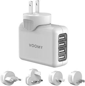 VOOMY Adaptador Enchufe Universal, Adaptador de Viaje para más de 170 Países con 4 USB, Adaptador de Viaje Intercambiable para USA, UK, Europa y Australia